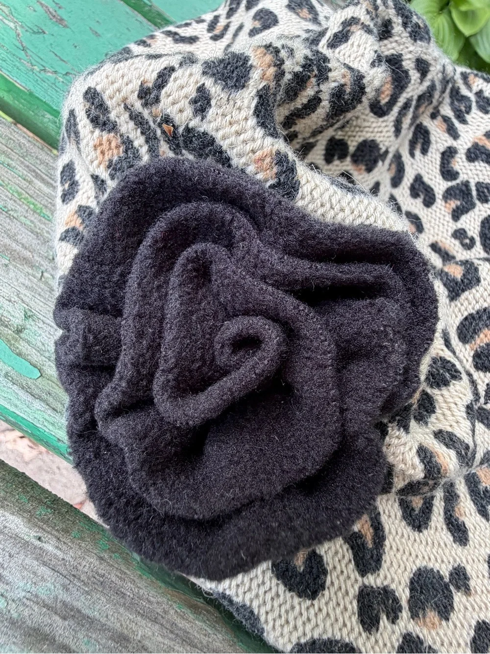 Place Leopard Print Kids Cap with Black Flower by Children’s Place Size 7-8 Girl